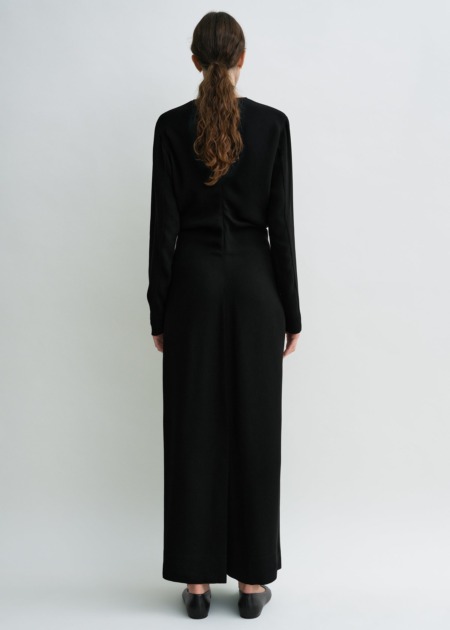 Long-sleeve slouch waist dress black petite