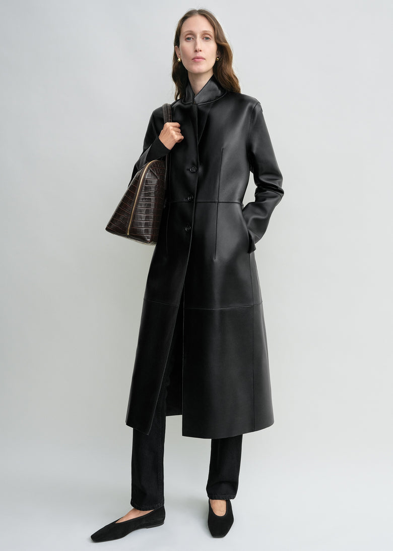 Slim leather coat black petite
