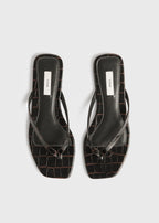 Croco-embossed flip flops dark brown