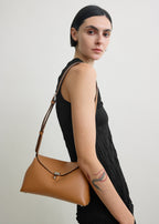 T-lock grained-leather clutch tan