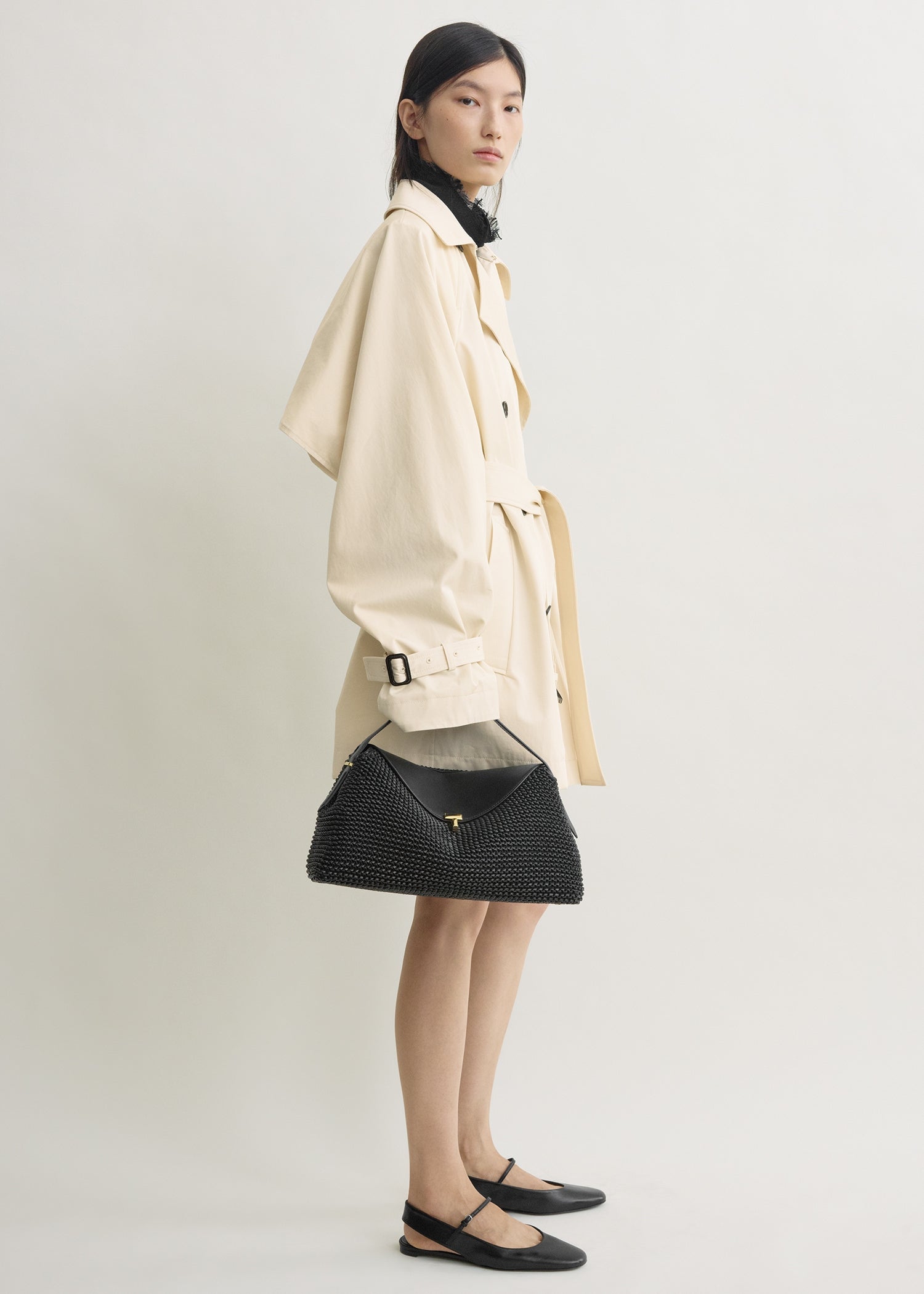 T-lock woven-leather top handle black