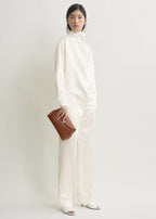 T-lock grained-leather clutch sienna