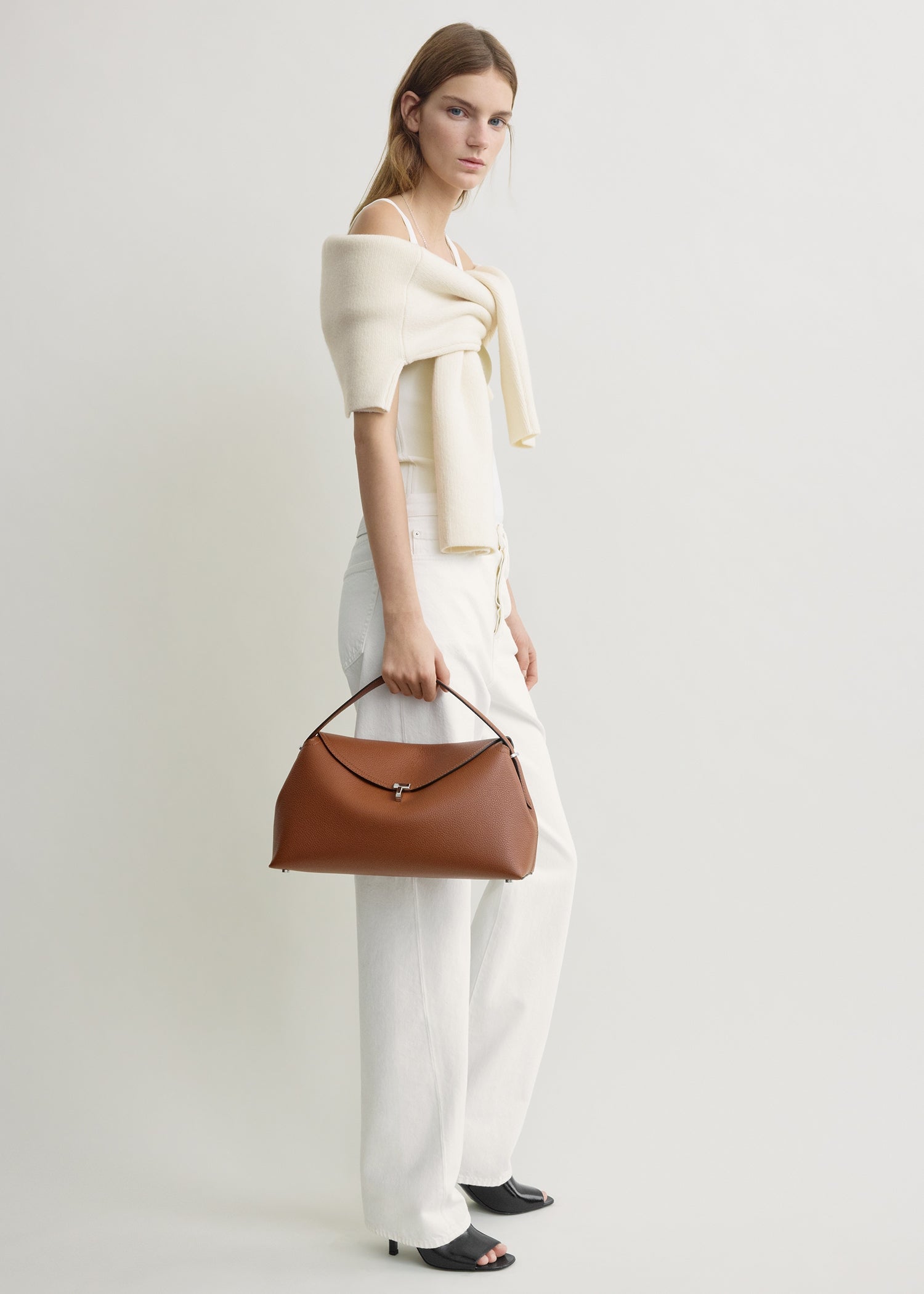 T-lock grained-leather top handle sienna