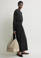 Belted woven leather tote fawn