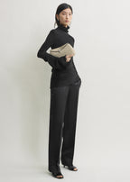 T-lock woven-leather clutch fawn