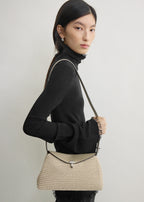 T-lock woven-leather clutch fawn