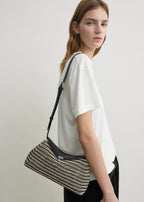 T-lock woven-leather clutch black/sand