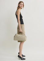 T-lock woven-leather top handle fawn