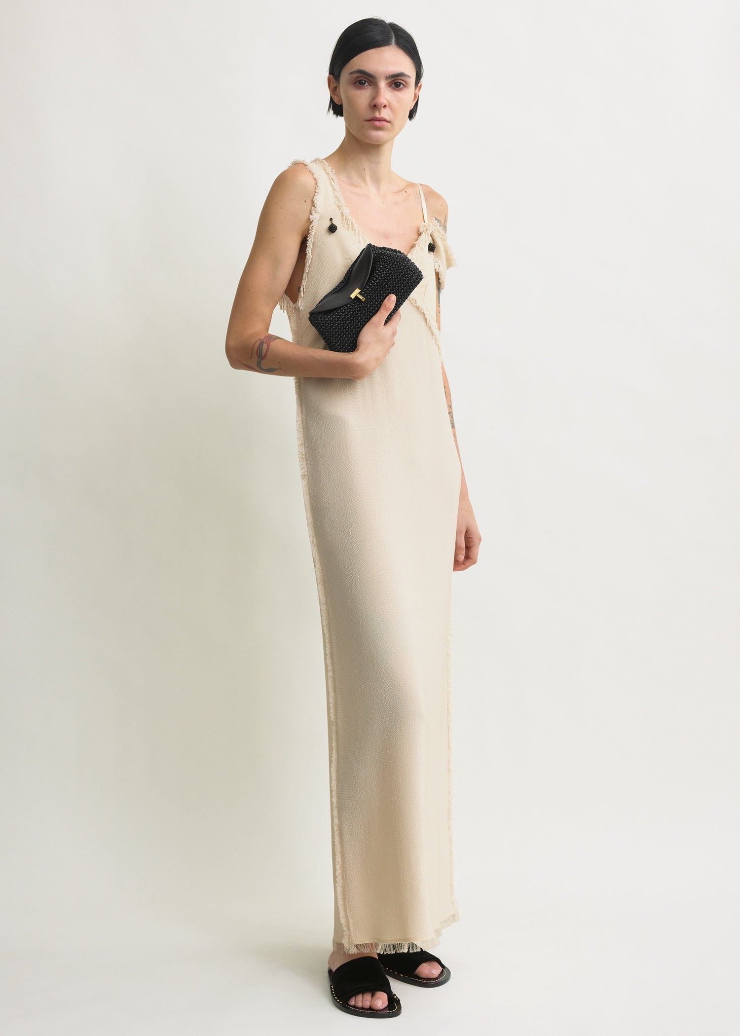 Mini T-lock woven-leather clutch black