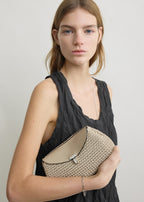 Mini T-lock woven-leather clutch fawn
