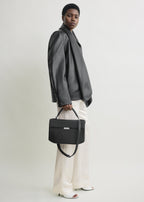 Clip grained-leather top handle black