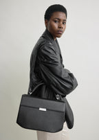 Clip grained-leather top handle black