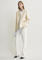 Open-front bouclé blazer ecru