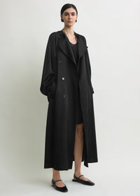 Draped satin trench black