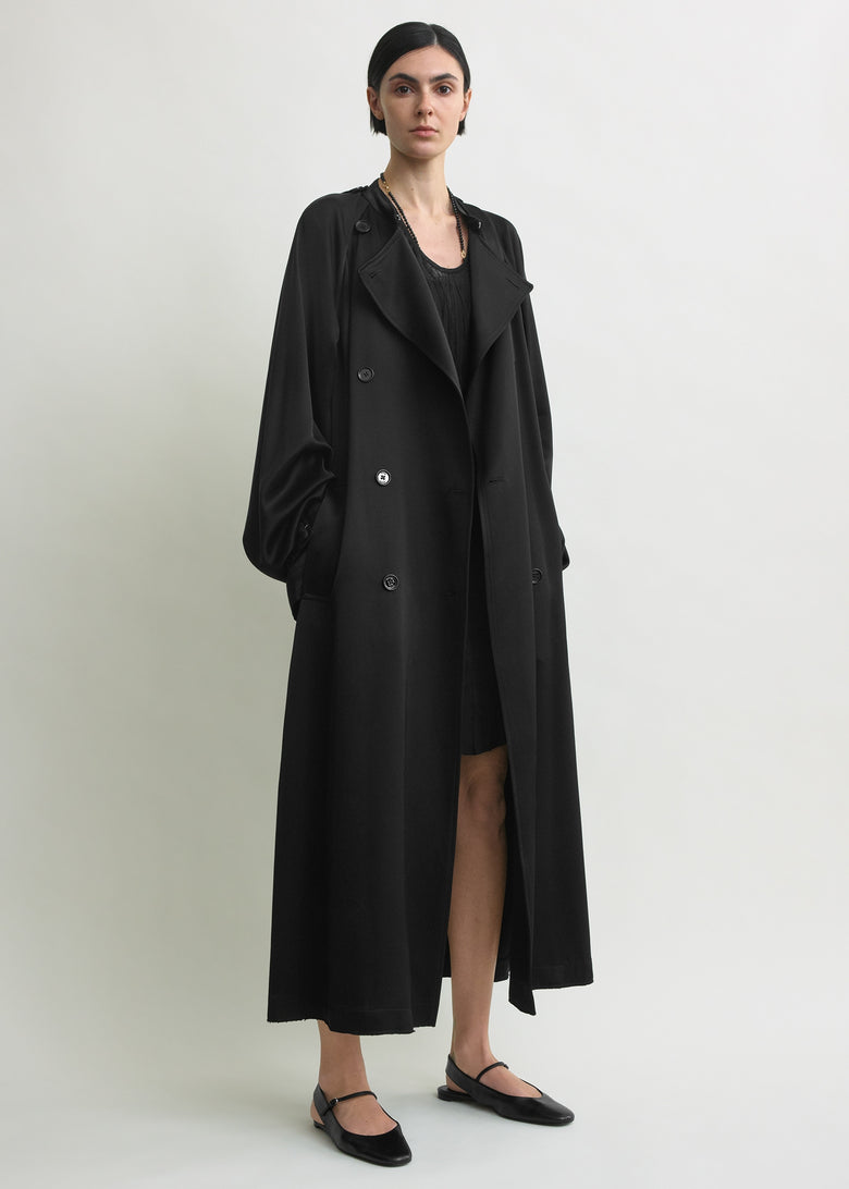 Draped satin trench black