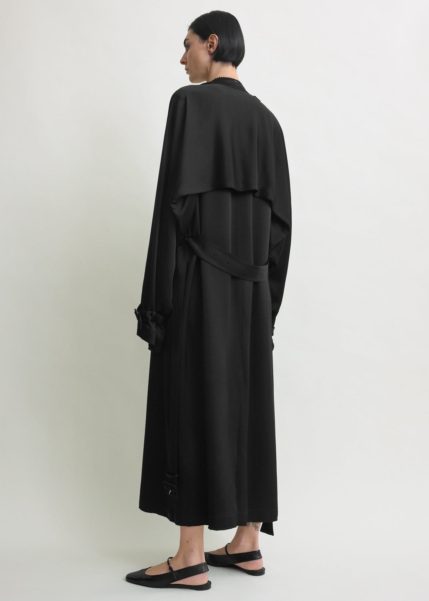 Draped satin trench black