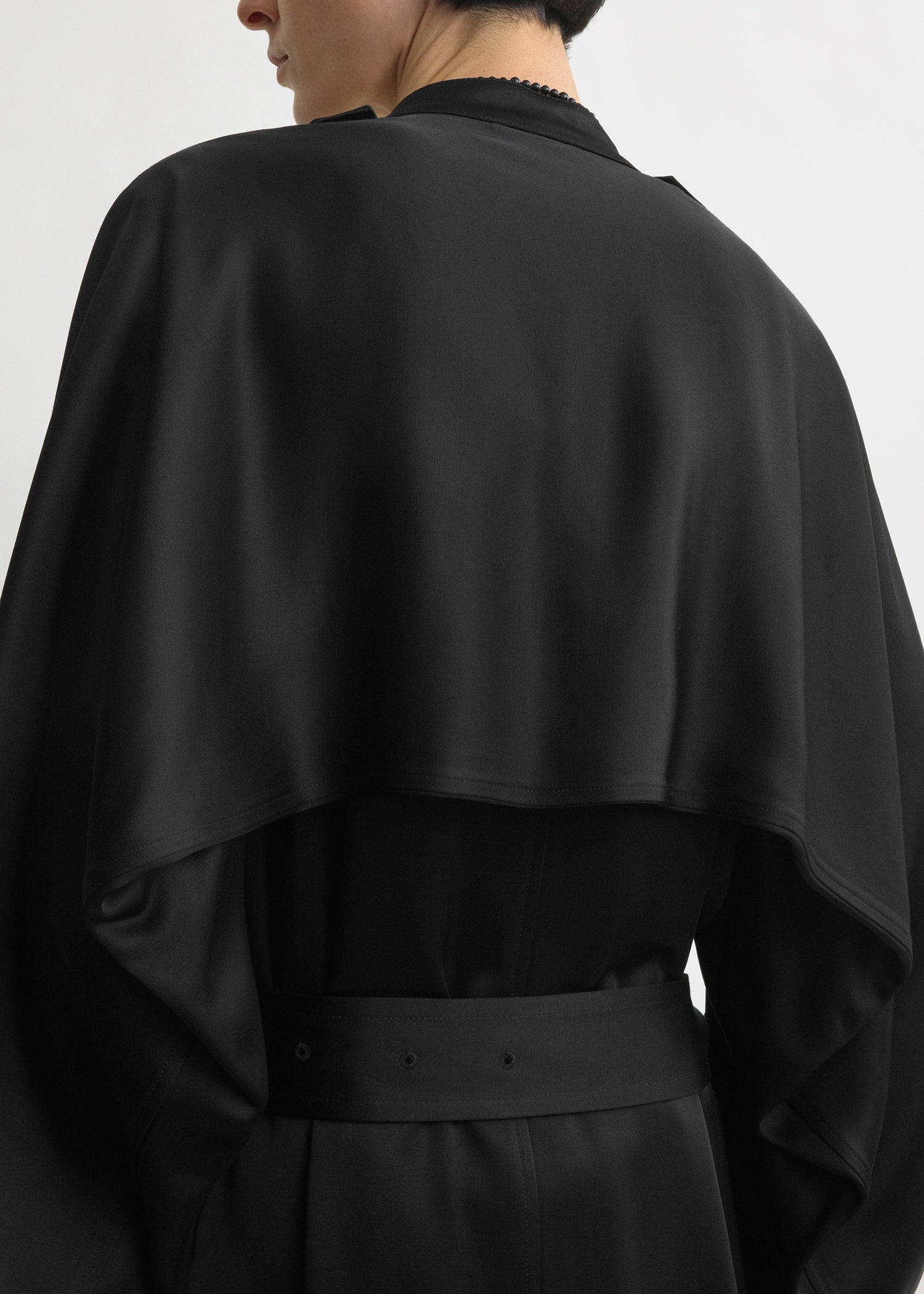 Draped satin trench black