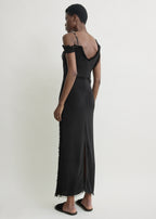 V-neck raw slip dress black