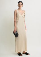 V-neck raw slip dress stone