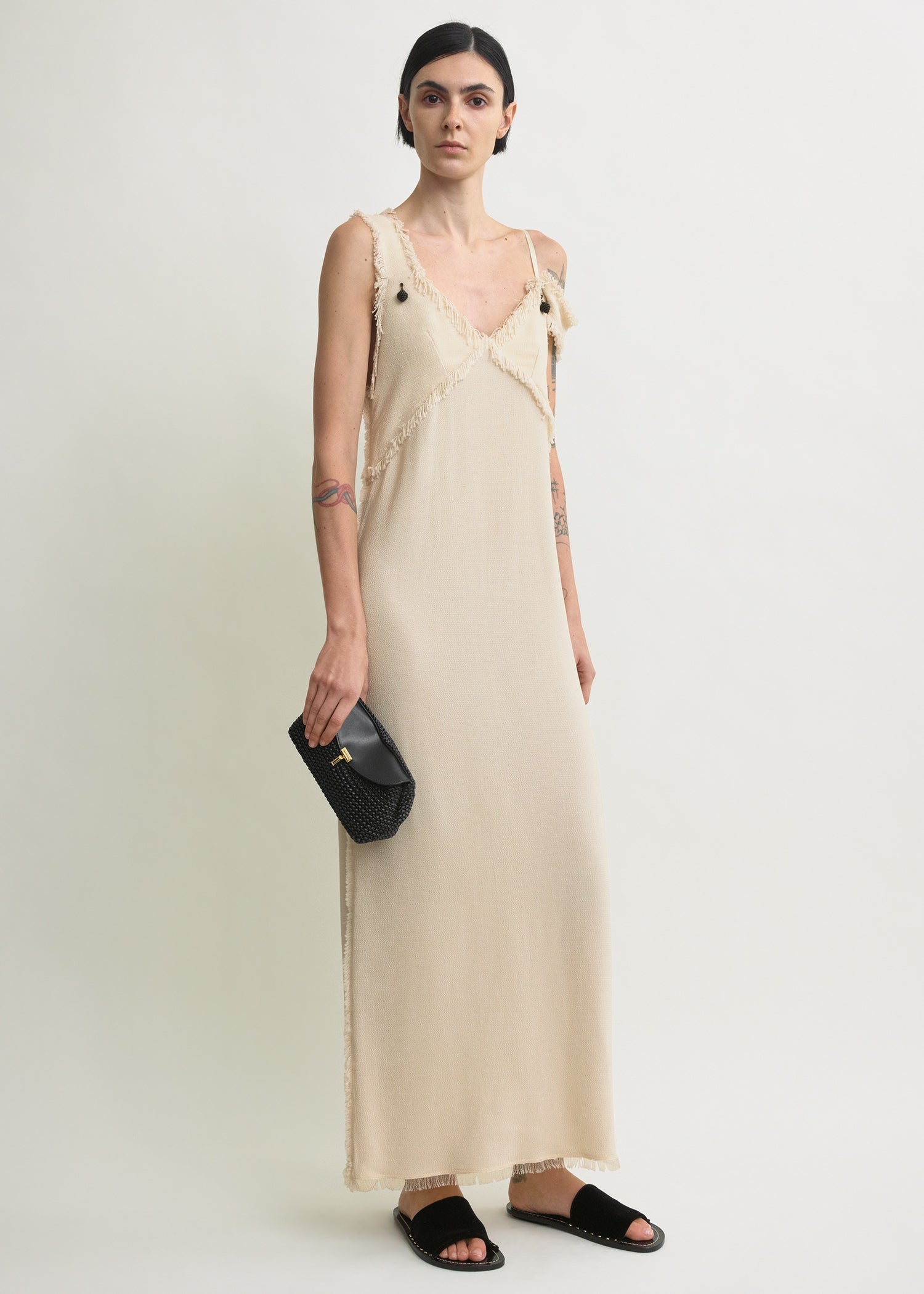 V-neck raw slip dress stone