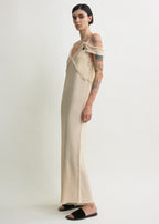 V-neck raw slip dress stone