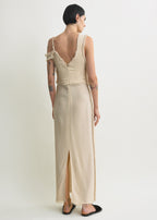 V-neck raw slip dress stone