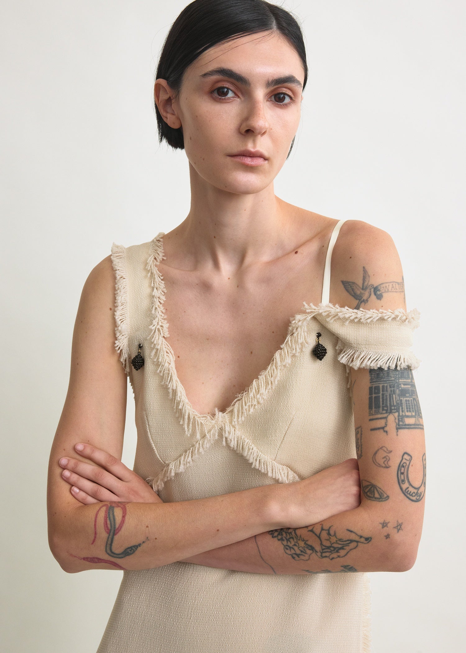 V-neck raw slip dress stone