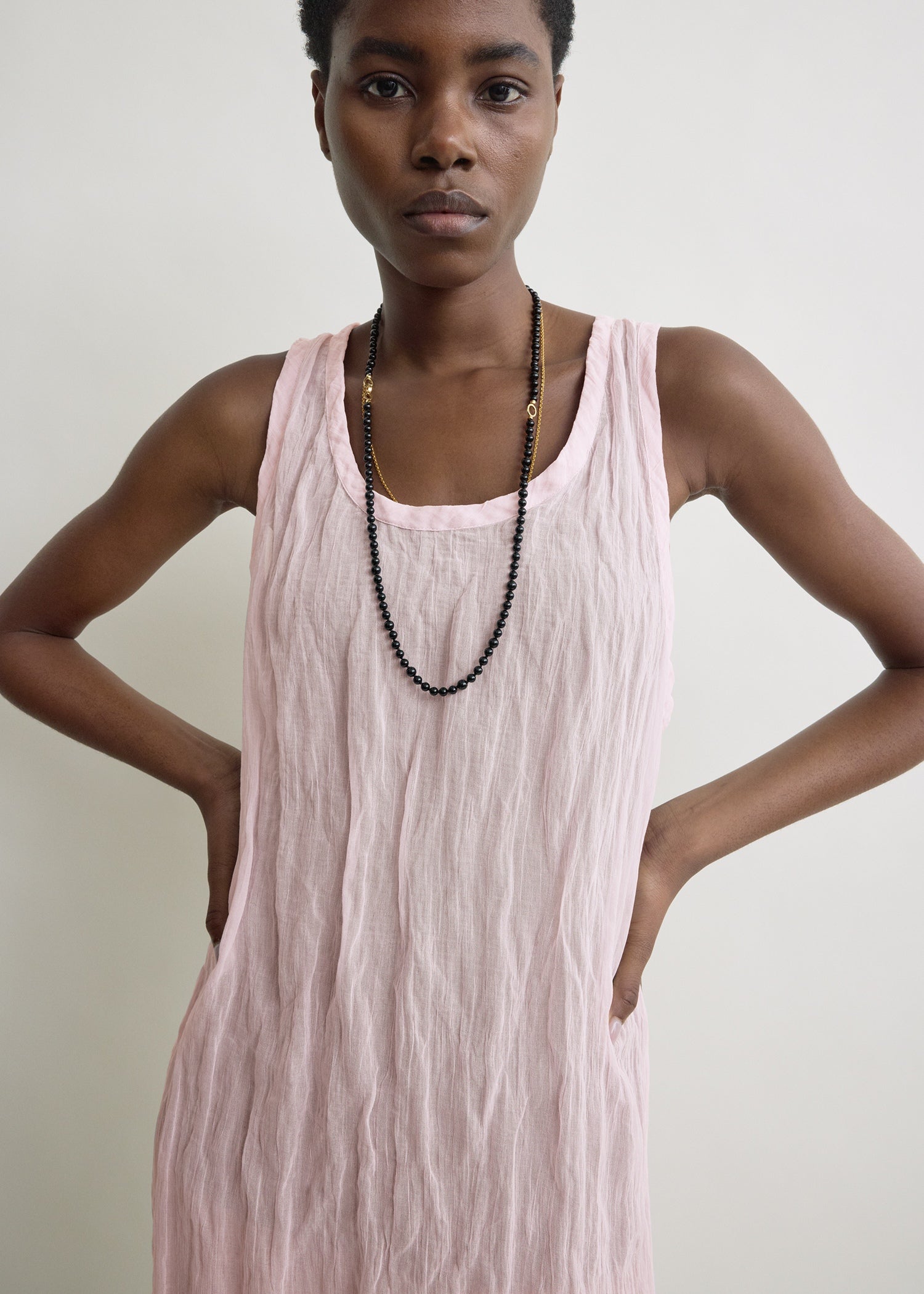 Crinkled gauze tank dress bloom