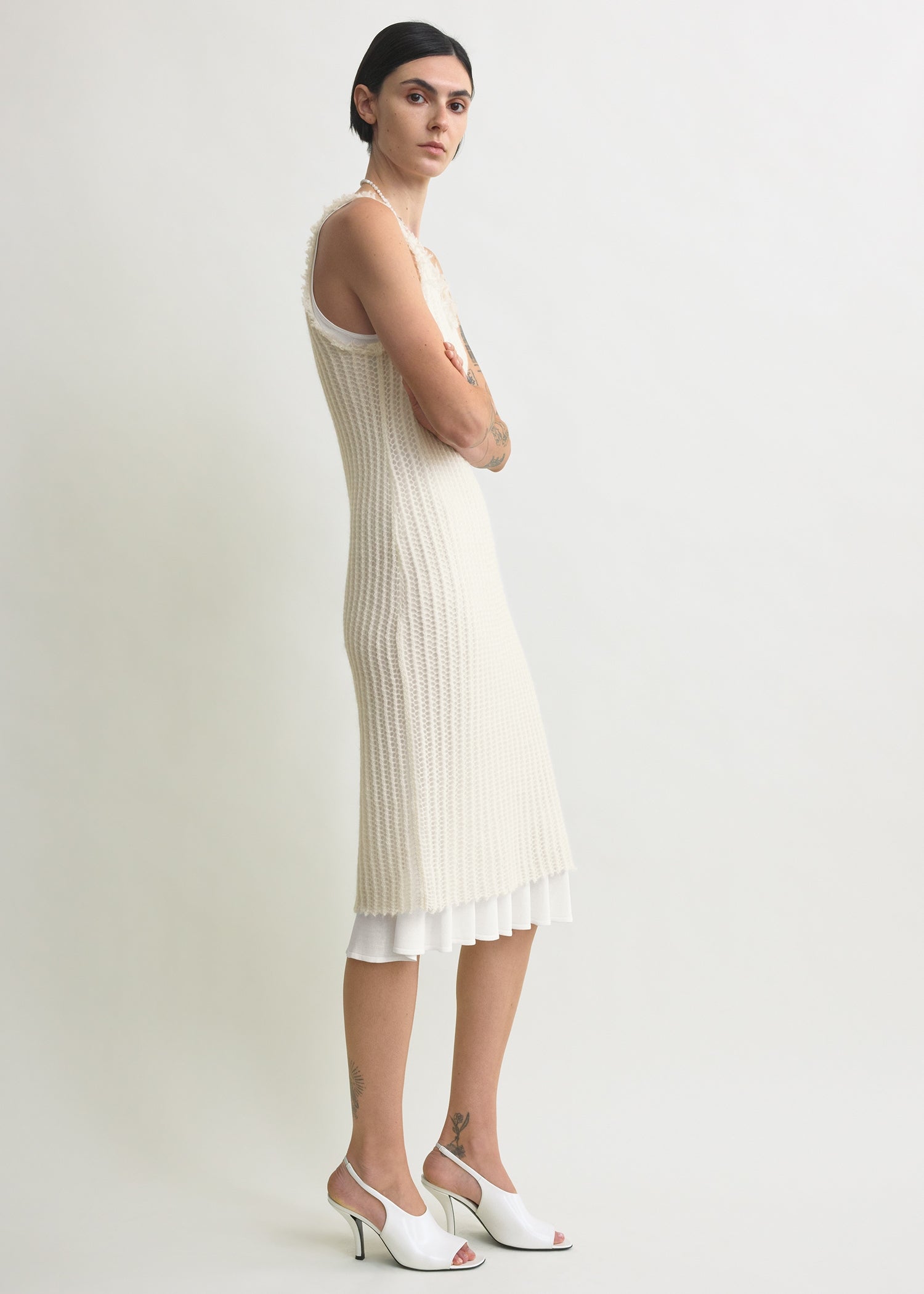 Mohair knit tank dress off-white