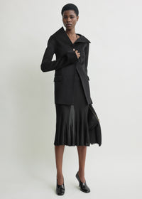 Open collar wool jacket black