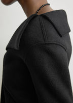 Open collar wool jacket black