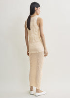 Crinkled knit tank pale apricot