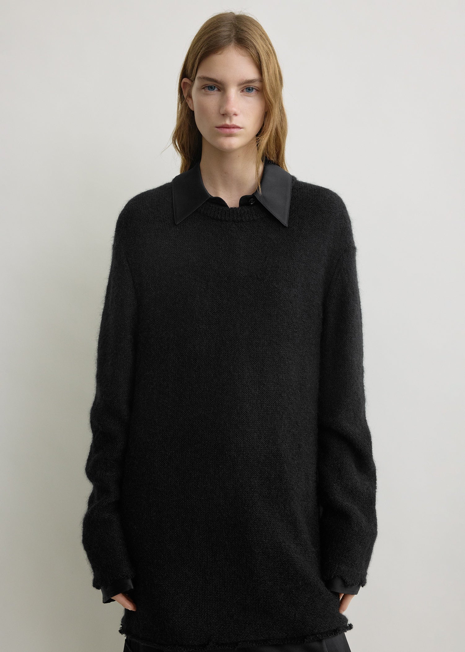 Long open weave knit black