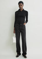 Fitted polo cardigan black