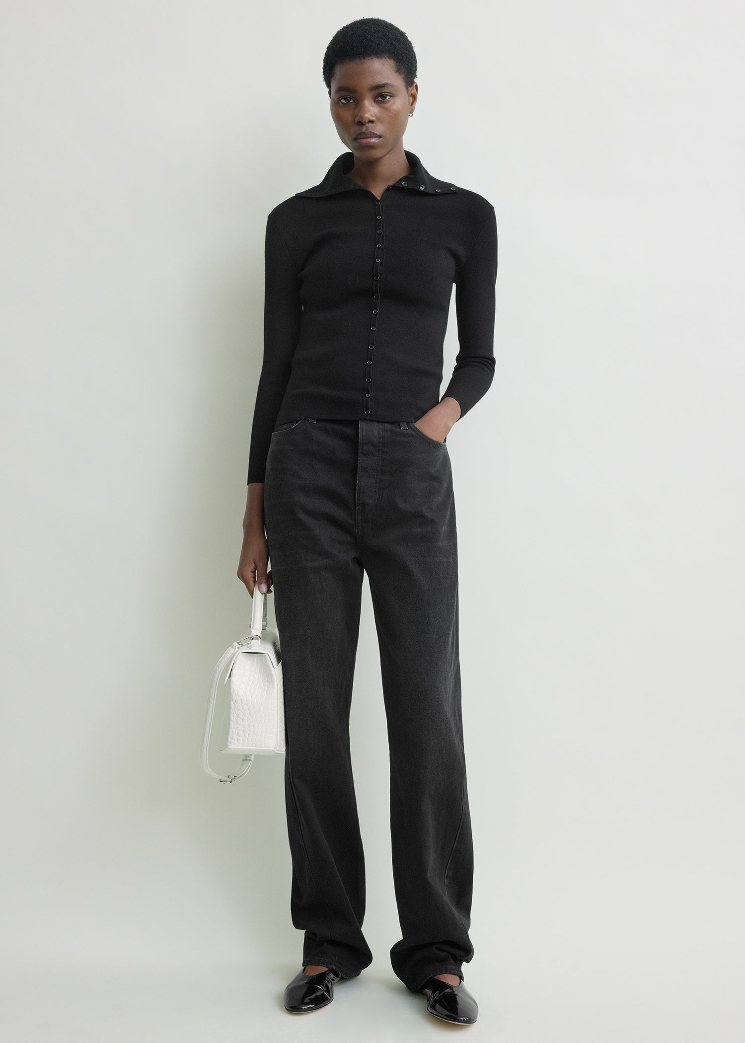 Fitted polo cardigan black