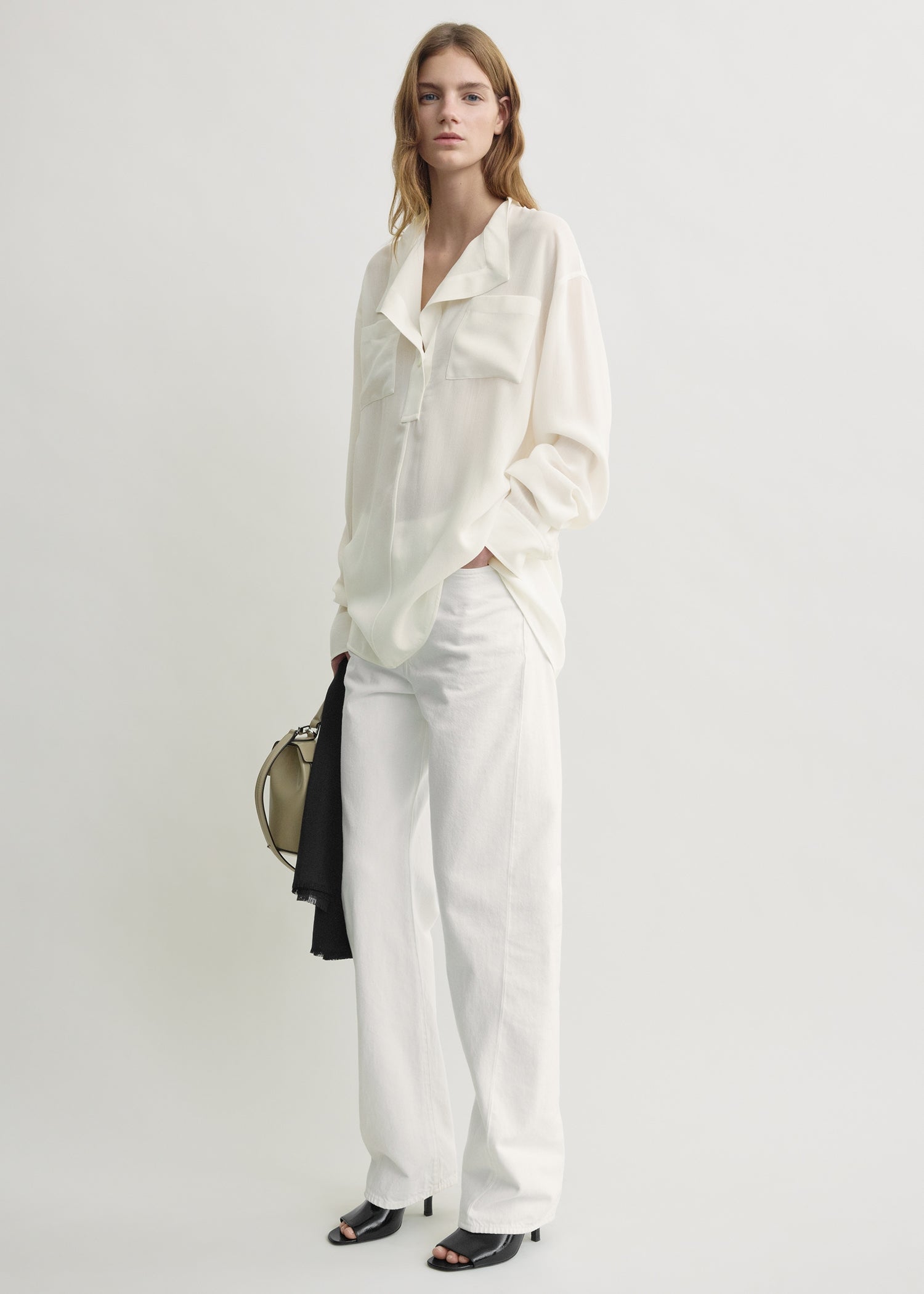 Overlapping collar blouse milk