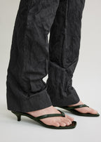 Croco-embossed heeled flip flops dark green