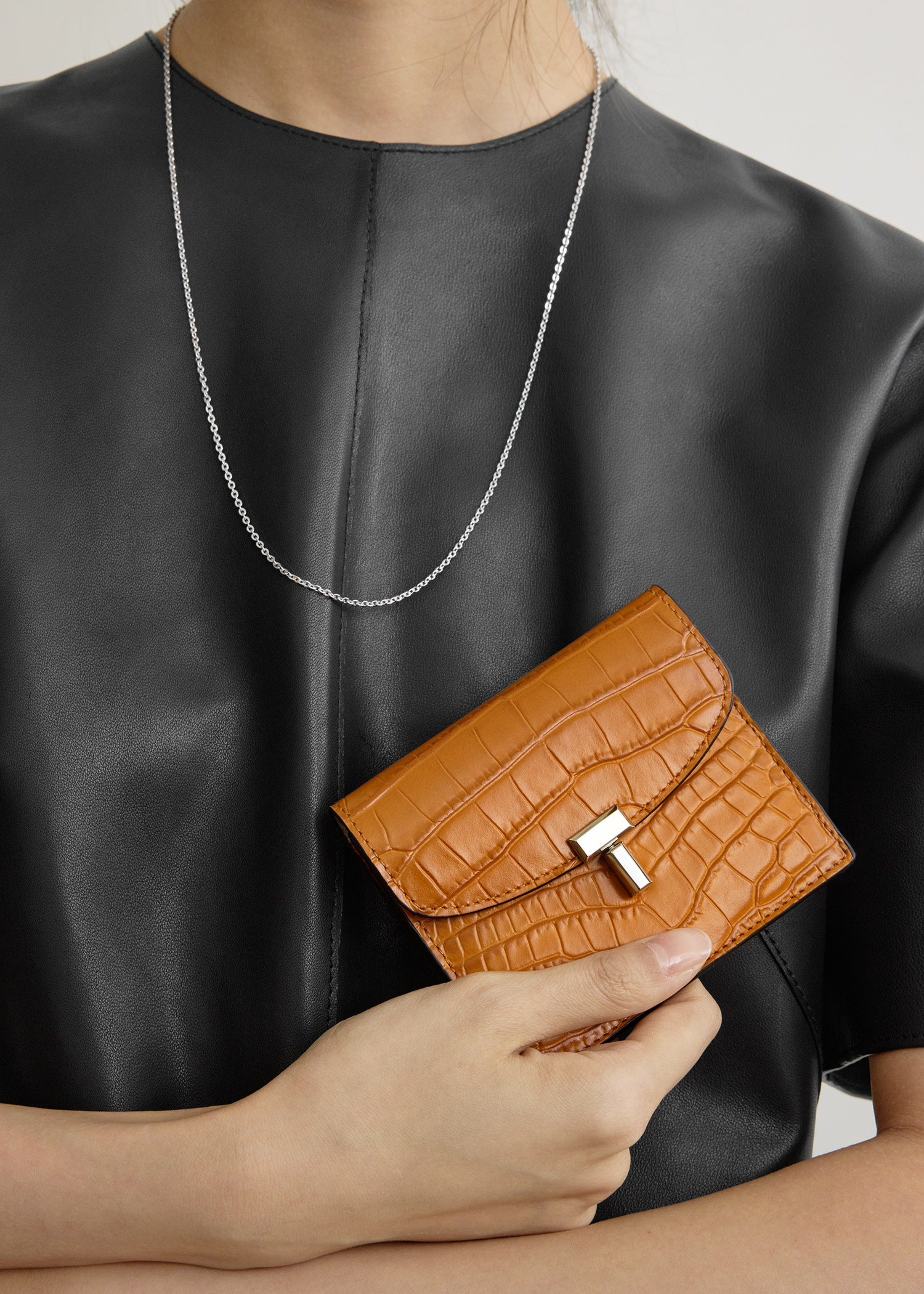 T-lock croco-embossed cardholder tangerine