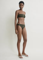 Ribbed strapless bikini top dark green