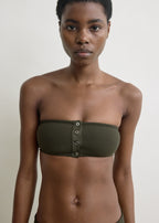 Ribbed strapless bikini top dark green