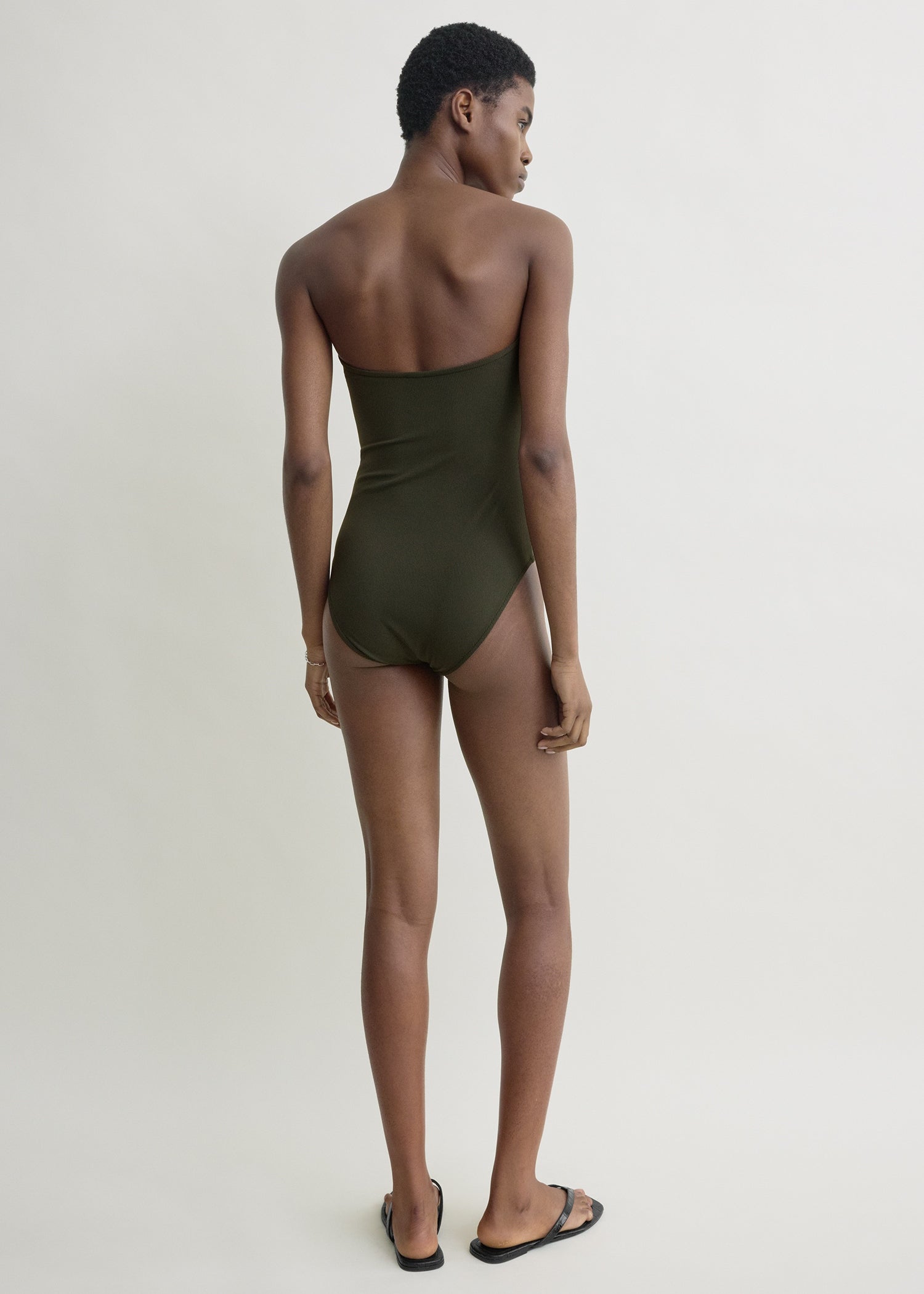 Ribbed strapless swimsuit dark green