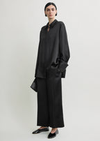 Satin drawstring trousers black
