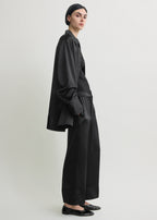 Satin drawstring trousers black