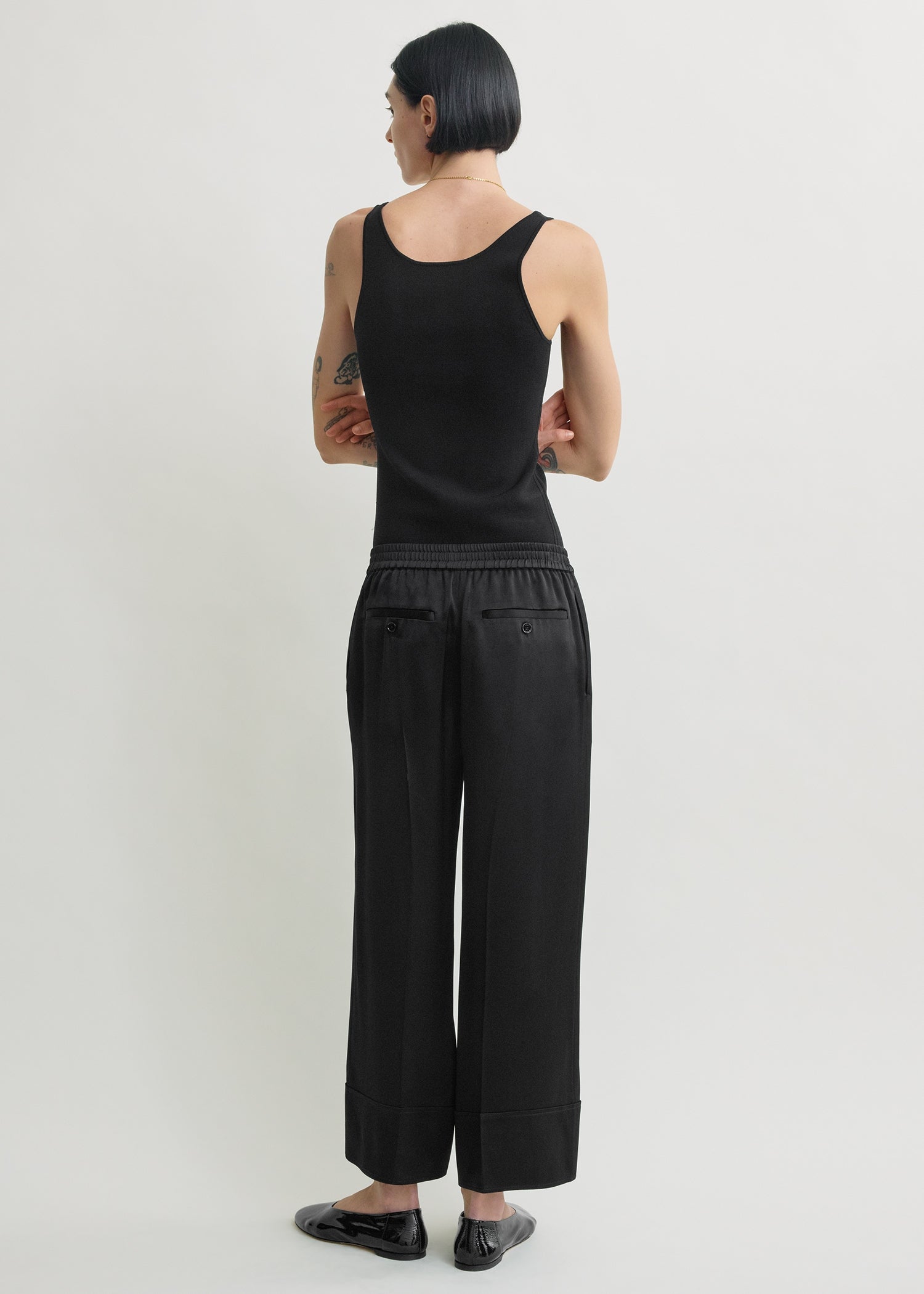 Satin drawstring trousers black