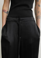 Satin drawstring trousers black