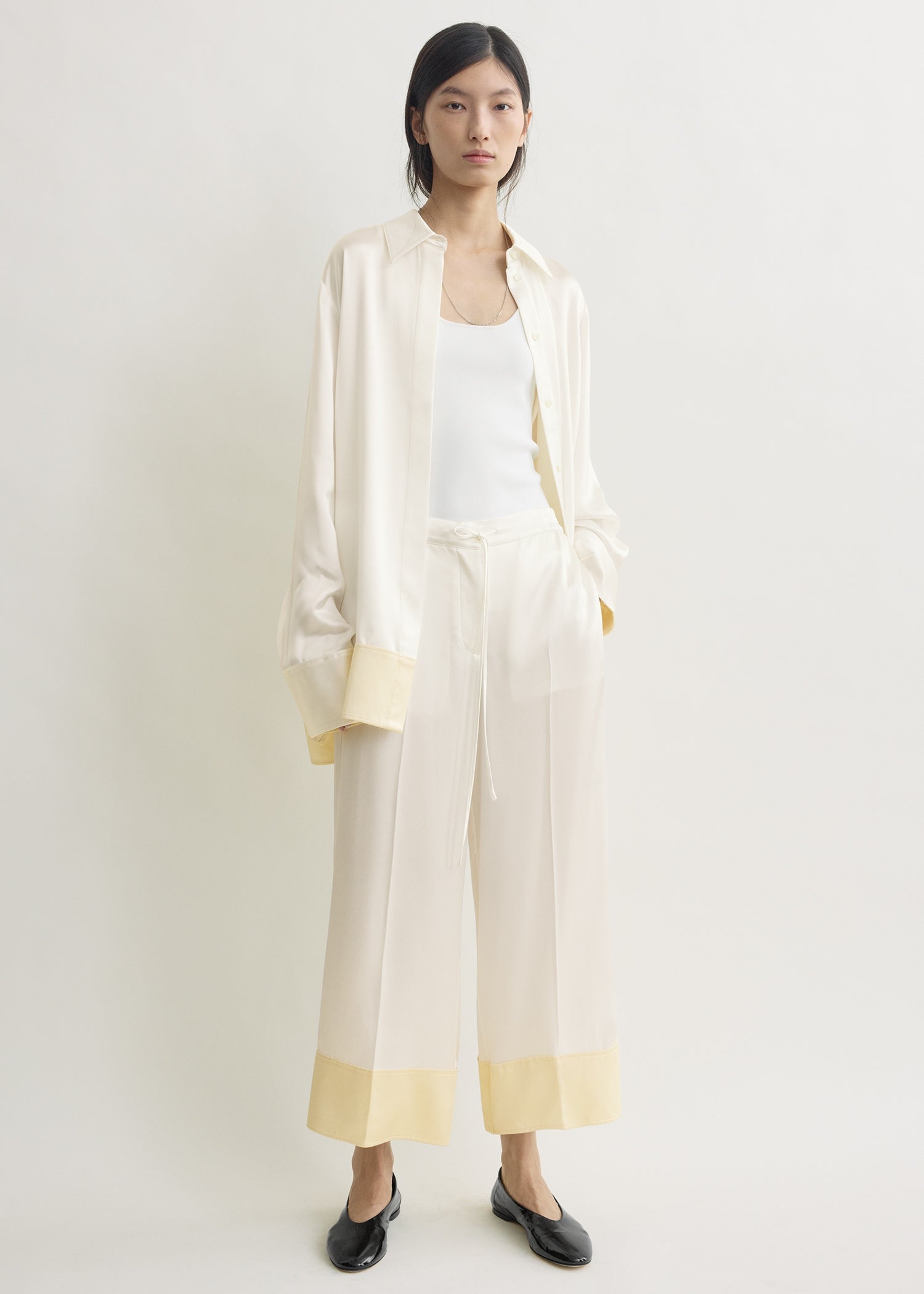 Satin drawstring trousers white