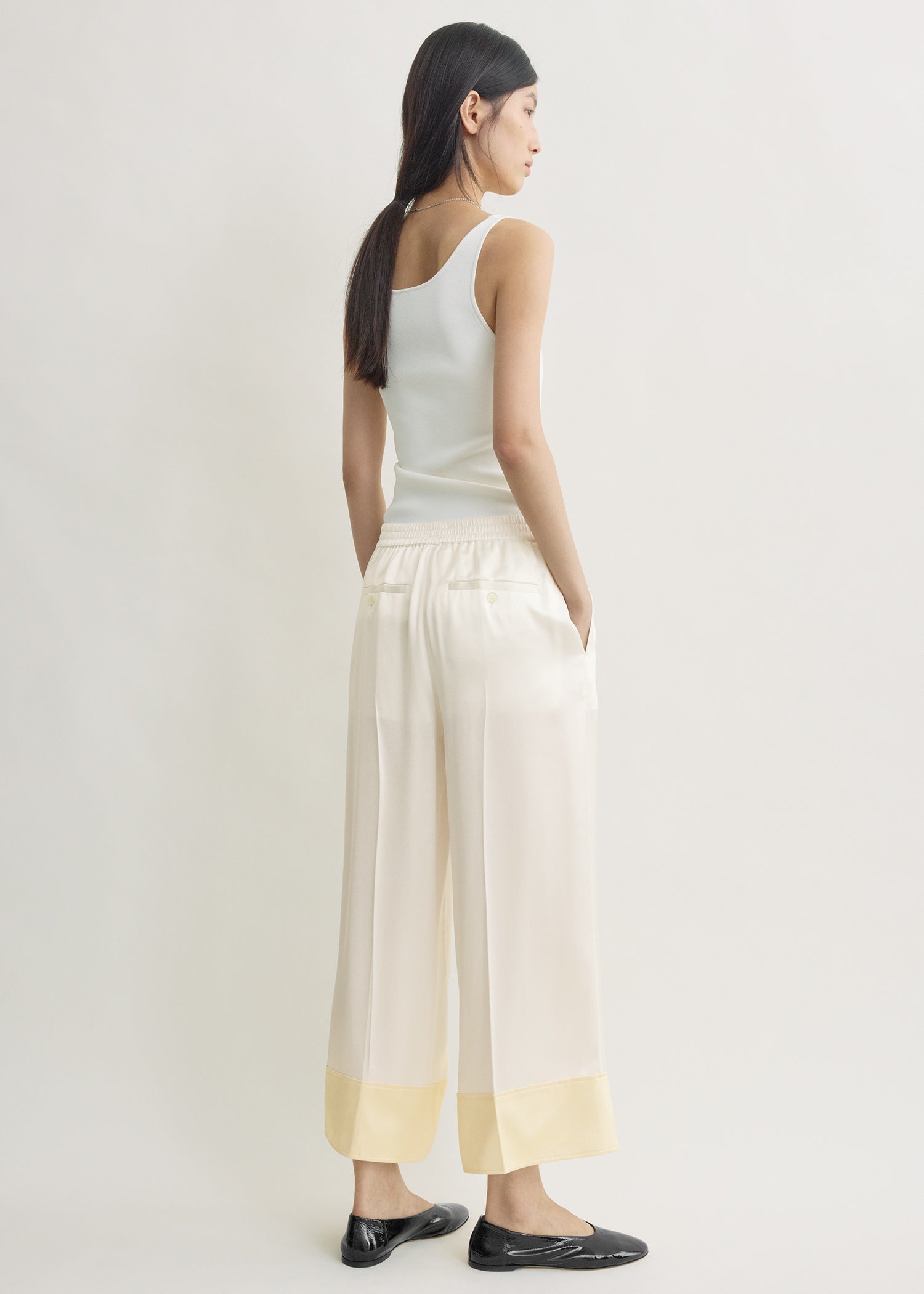 Satin drawstring trousers white