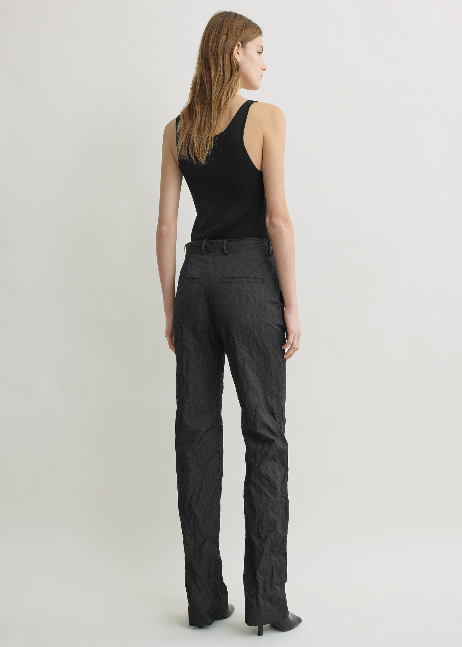 Crinkled cotton trousers black