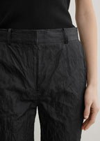 Crinkled cotton trousers black