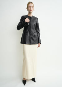 Collarless leather jacket black